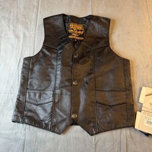 Milwaukee Leather Biker Vest Kids M Black Snap Front Pockets Motorcycle Riding
